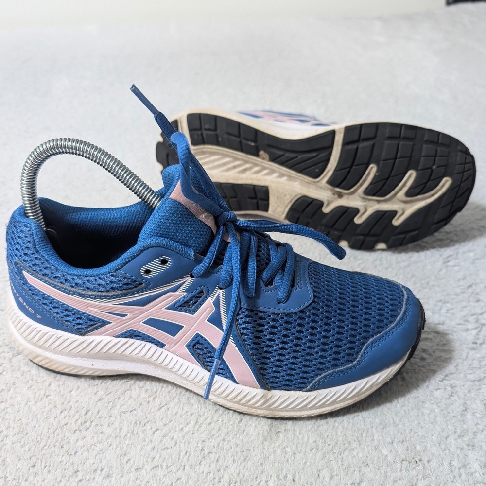 ASICS Contend 7 Running Shoes Womens 5.5 Blue Pink Athletic Sneakers 1014A192